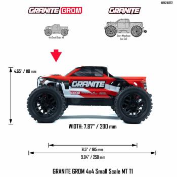 Arrma 1/18 GRANITE GROM MEGA 380 Brushed 4X4 Monster Truck RTR with Battery & Charger Red - ARA2102T2