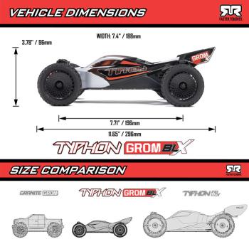 Arrma TYPHON GROM 223S BLX Brushless 4X4 Small Scale Buggy RTR with DSC, Silver - ARA2306T1