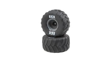 ECX Rt/Lft Tire, Prmnt, Gray Whl (2): 1:10 2WD Axe MT - ECX43015
