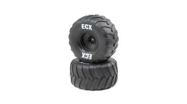 ECX Rt/Lft Tire, Prmnt, Black Whl (2): 1:10 2WD Crush - ECX43016