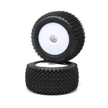 Losi Pin Tires, Rear, Mounted, White (2): Mini-T 2.0 - LOS41013