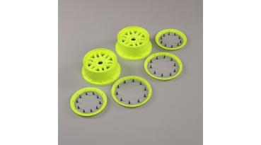 Losi Wheel & Beadlock Set, Flo Yellow (2): 5ive-T 2.0 - LOS45024