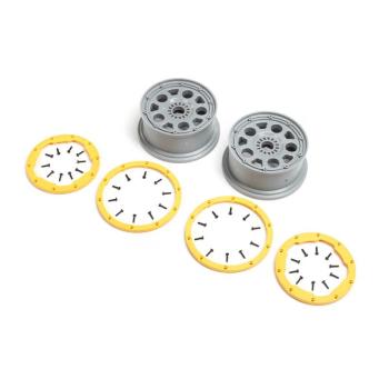 Losi Wheels, Silver, Yellow Beadlock (2): DBXL 2.0 - LOS45036