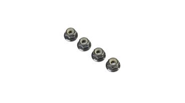 TLR Black Alum Flanged Locknut, M4 x 0.7mm x 7mm (4) - TLR236009
