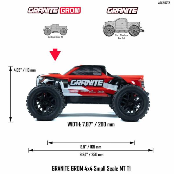Arrma 1/18 GRANITE GROM MEGA 380 Brushed 4X4 Monster Truck RTR with Battery & Charger Red - ARA2102T2