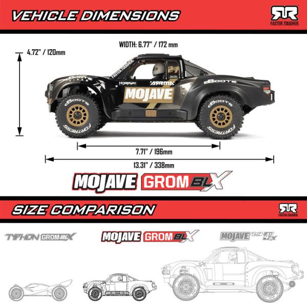 Arrma 1/16 MOJAVE GROM 223S DSC 4X4 RTR Brushless Desert Truck Offroad RC-Car, Black - ARA2304T1