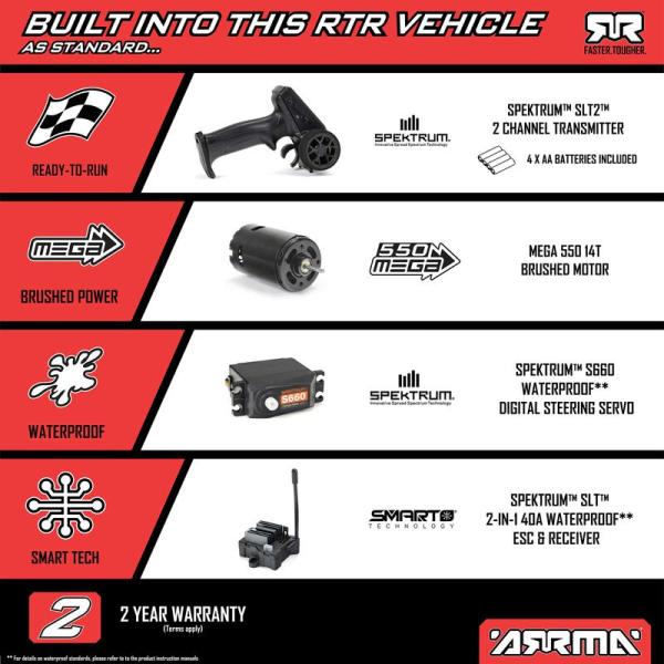 Arrma 1/10 FURY MEGA 550 2WD Short Course Truck RTR with Battery & Charger Red - ARA3221ST1