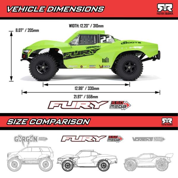 Arrma 1/10 FURY MEGA 550 2WD Short Course Truck RTR Green - ARA3221T1