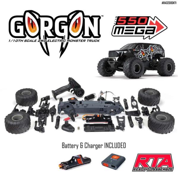 Arrma 1/10 GORGON 4X2 MEGA 550 Brushed Monster Truck Ready-To-Assemble Kit with Battery & Charger - ARA3230SKT1