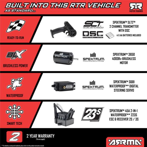Arrma 1/10 FURY 223S DSC 2WD RTR Brushless Short Course Truck RC-Offroad Car, Blue - ARA3521T1