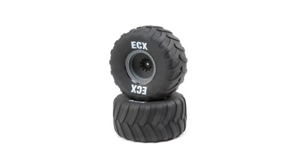 ECX Rt/Lft Tire, Prmnt, Gray Whl (2): 1:10 2WD Axe MT - ECX43015