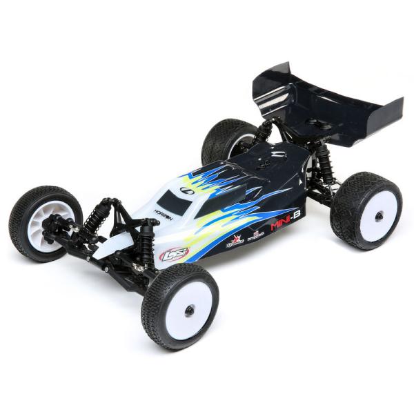 Losi Mini-B, Brushed, RTR: 1/16 2WD Buggy, Black/White - LOS01016T2