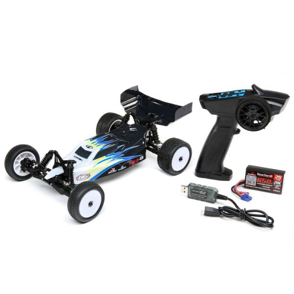 Losi Mini-B, Brushed, RTR: 1/16 2WD Buggy, Black/White - LOS01016T2