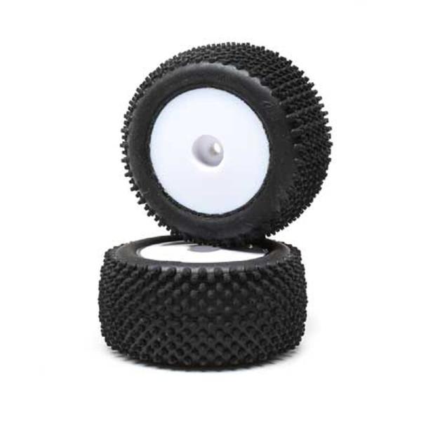 Losi Pin Tires, Rear, Mounted, White (2): Mini-T 2.0 - LOS41013