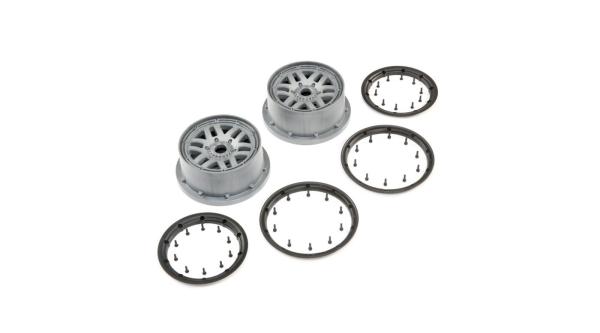 Losi Wheel & Beadlock Set, Grey (2): 5ive-T 2.0 - LOS45022