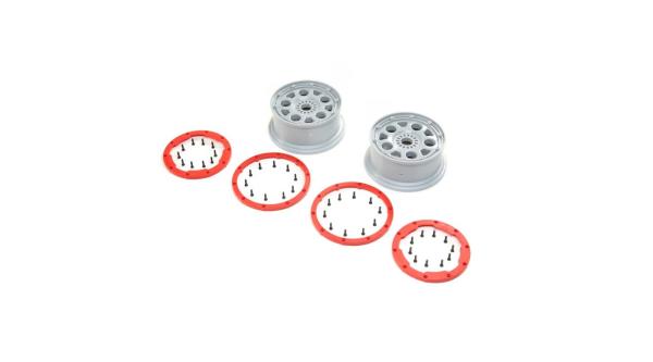 Losi Wheels, Silver, Red Bead Lock (2): DBXL-E 2.0 - LOS45033