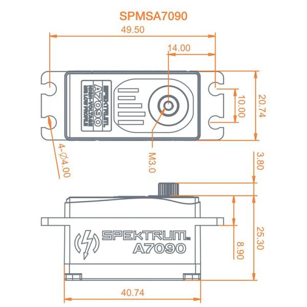 Spektrum A7090 Brushless Low Profile MG HV Servo - SPMSA7090
