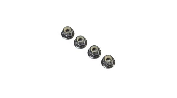 TLR Black Alum Flanged Locknut, M4 x 0.7mm x 7mm (4) - TLR236009